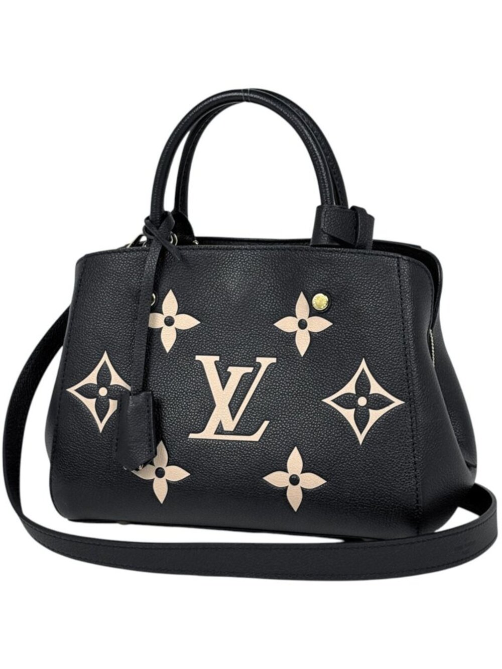 Louis Vuitton Montaigne BB Handbag Bicolor 2-Way Monogram Empreinte Black Beige